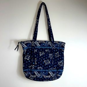 Vera Bradley Tote, Blue and Cream with Leaf and Fern Design